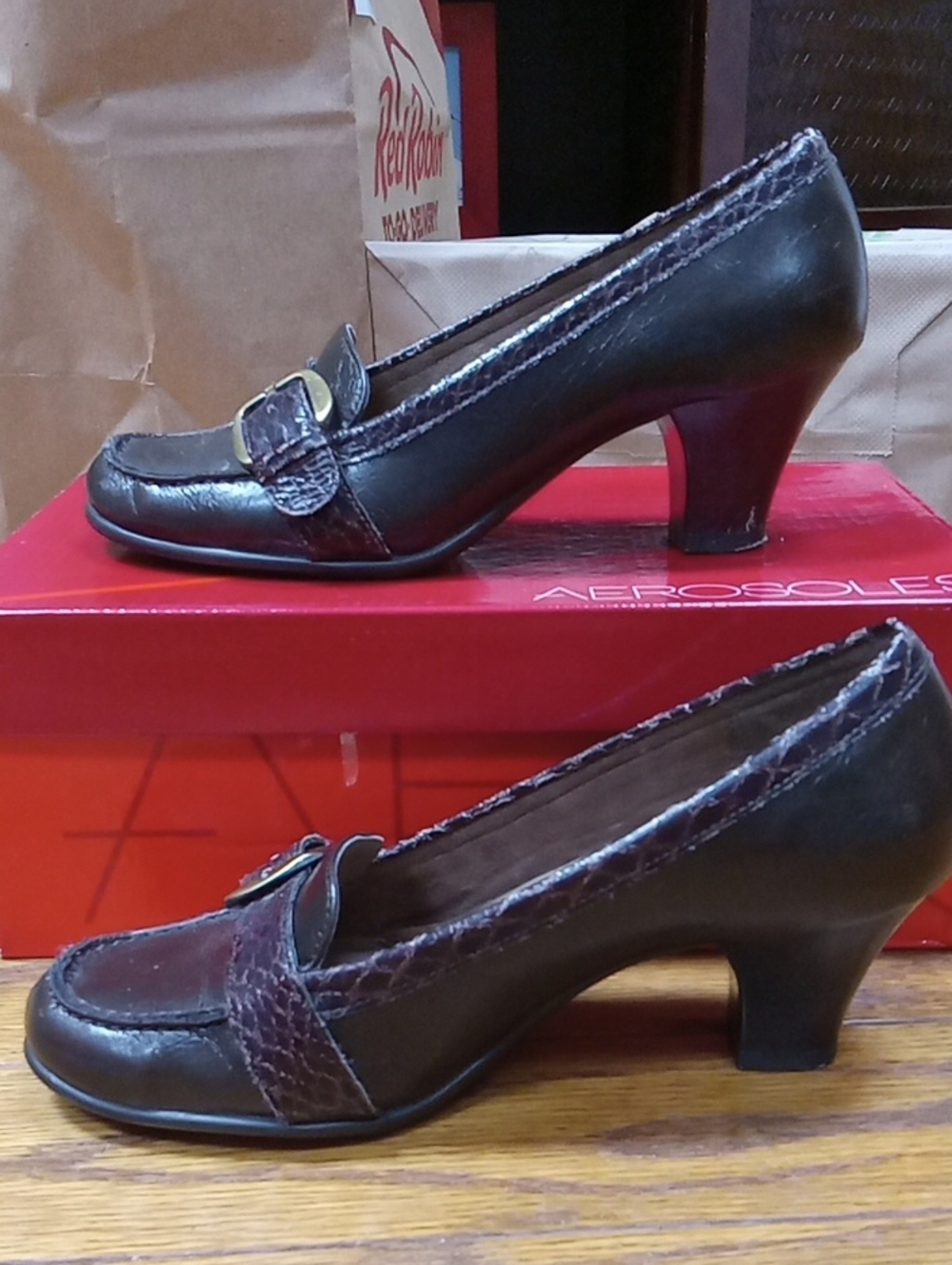 Aerosoles Heel Rest Marianne Brown Buckle Loafer Pumps Block Heel Size 6